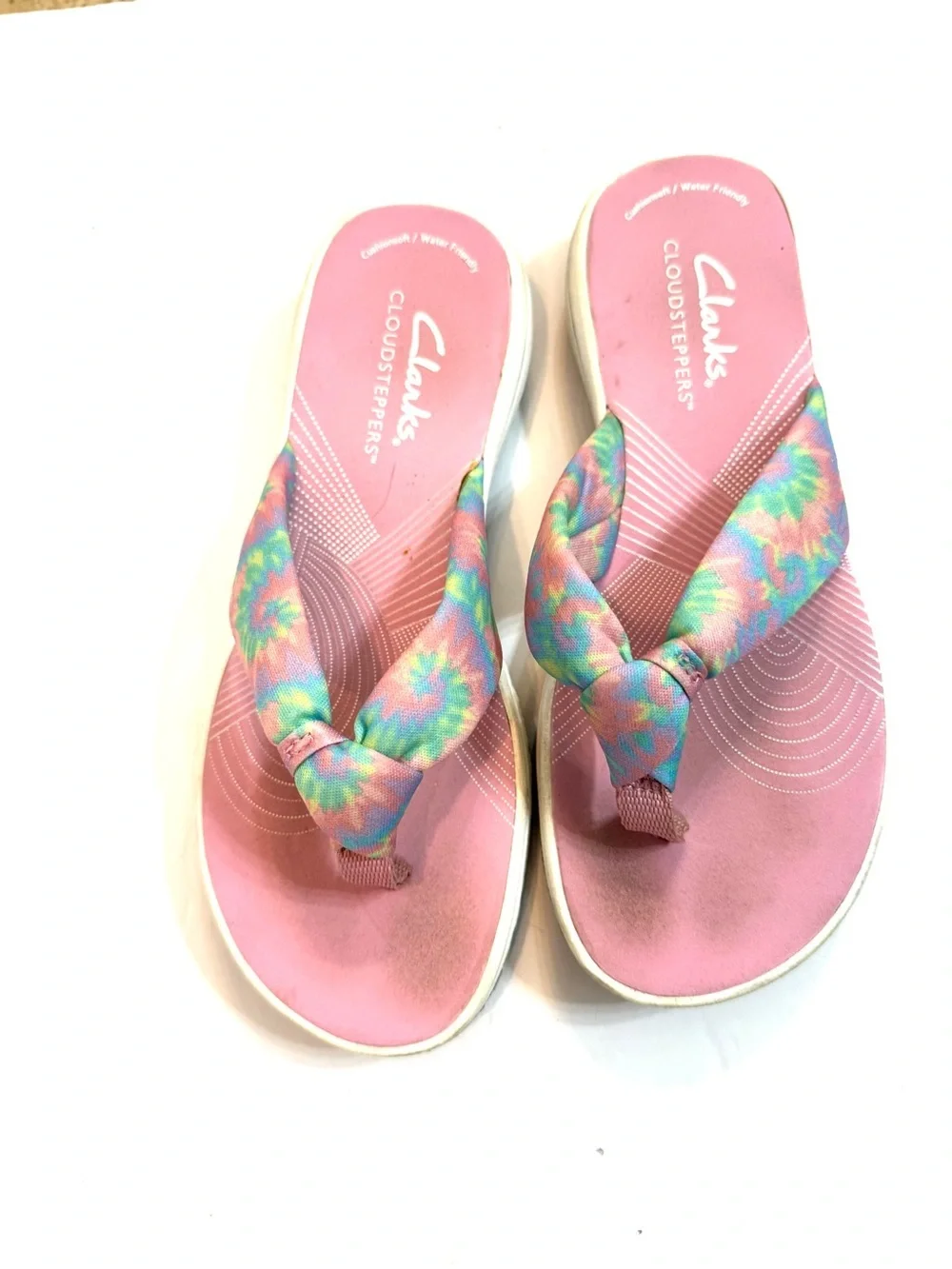 2 Pairs of GIRLS Clark’s Cloudsteppers Thong Sandals Periwinkle and Pink Sz 1